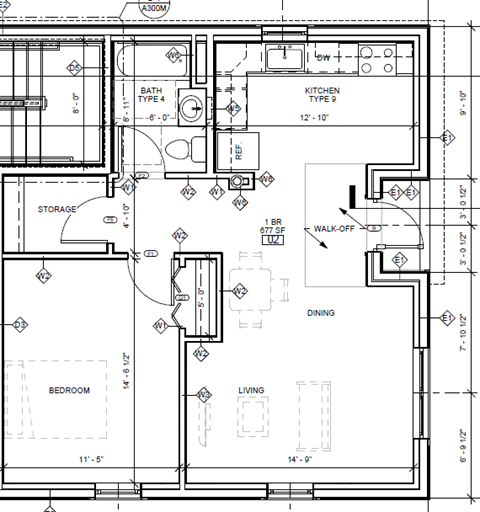 Floor plan for 1 bed, 1 bath, 420 sqft